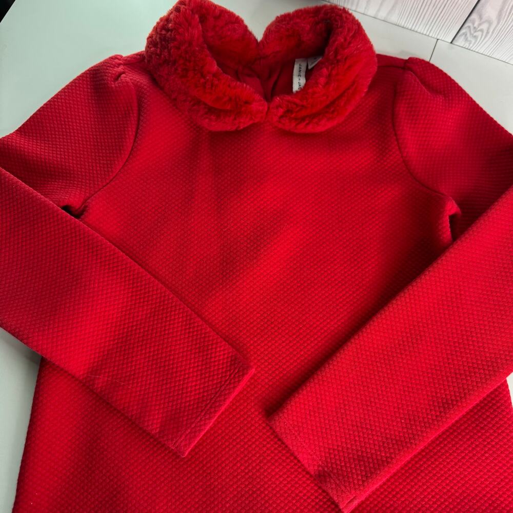 Janie and Jack Red Dress with Fur Collar Ruffle Base Sz 12 Valentines Christmas